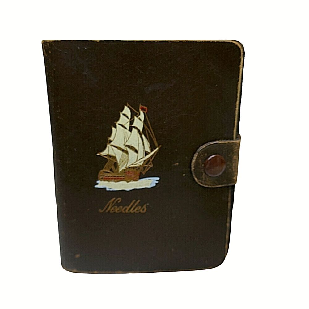Leather Sewing Needle Case Clipper Ship Milwards Woolworth Woolco Vintage